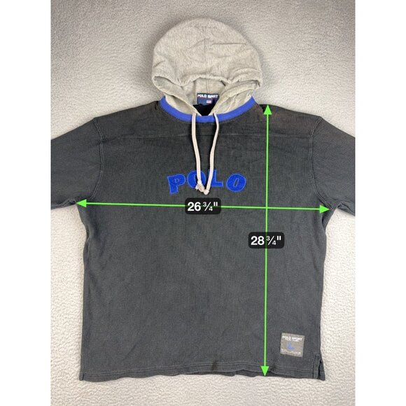 Polo Sport Ralph Lauren Hoodie Men's Large Hooded Sweatshirt Spellout Black Gray - Picture 3 of 10